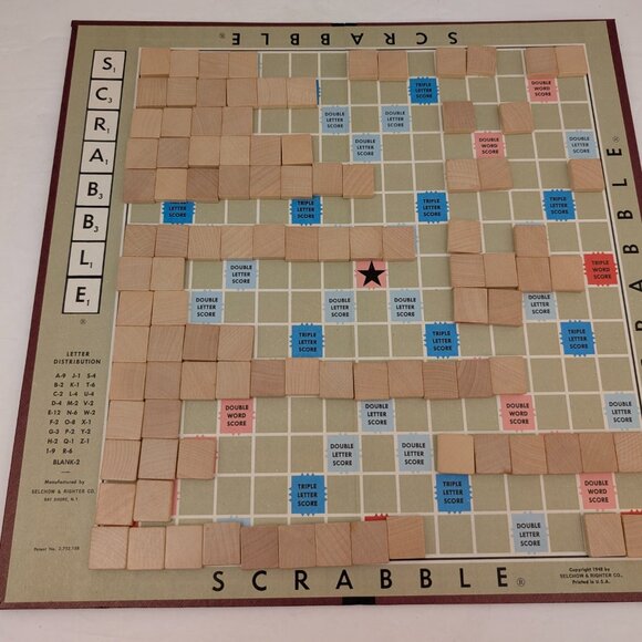 SCRABBLE Crossword Board Game | Vintage | 1953 Selchow & Righter Complete | USED - Picture 8 of 16